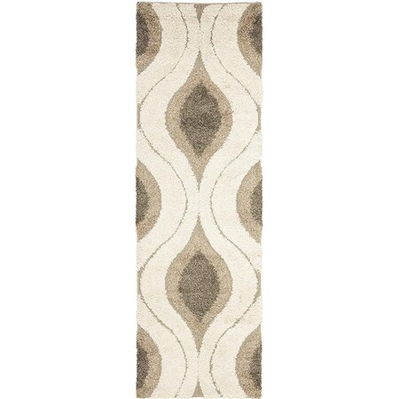 Safavieh 2 ft. 3 in. x 21 ft. Shag Runner Area Rug; Cream & Smoke SG461-1179-221